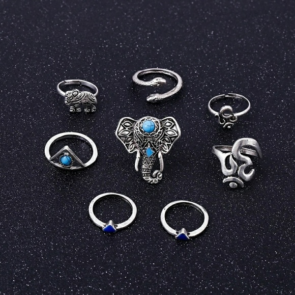 5 for $25 Set of 8 Midi Rings Elephant Boho Punk - Picture 2 of 5